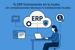 ERP en la nube con acceso remoto, sin instalaciones físicas, con seguridad, configuración y panel de control desde laptop