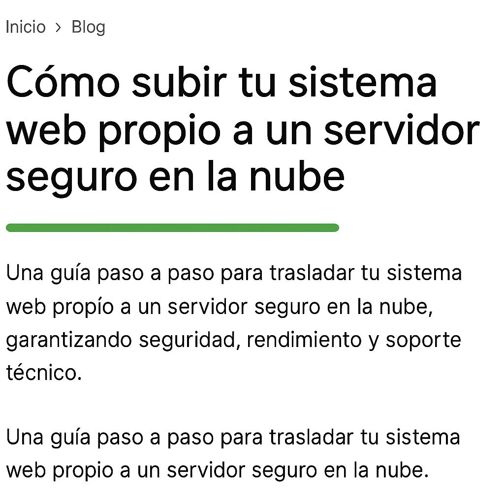 Migración de sistema web propio a servidor seguro en la nube