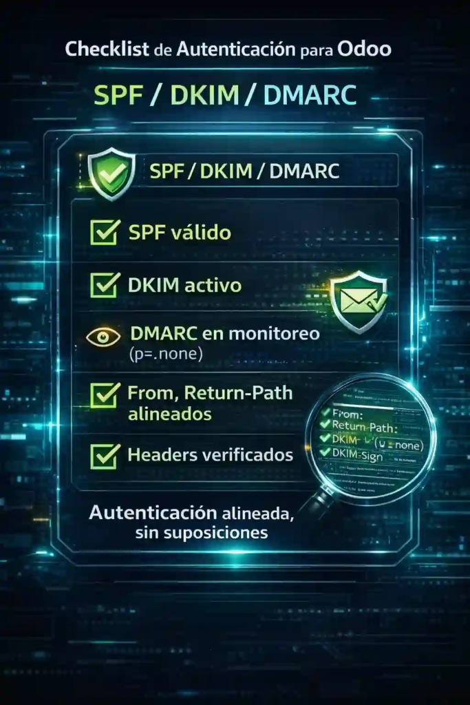 SPF DKIM DMARC para email empresarial en Odoo con alineación