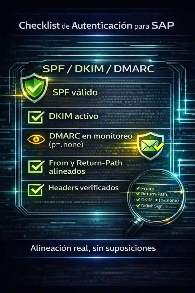 autenticación SPF DKIM DMARC para correo SAP con alineación