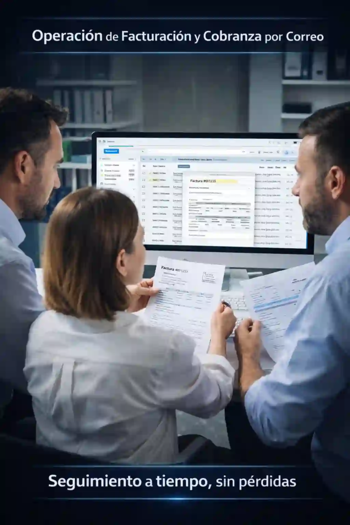 equipo administrativo revisando bandeja de facturación y cobranza