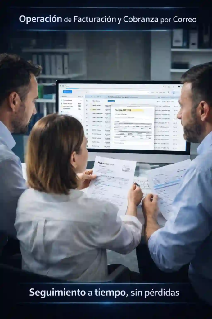 equipo administrativo revisando bandeja de facturación y cobranza