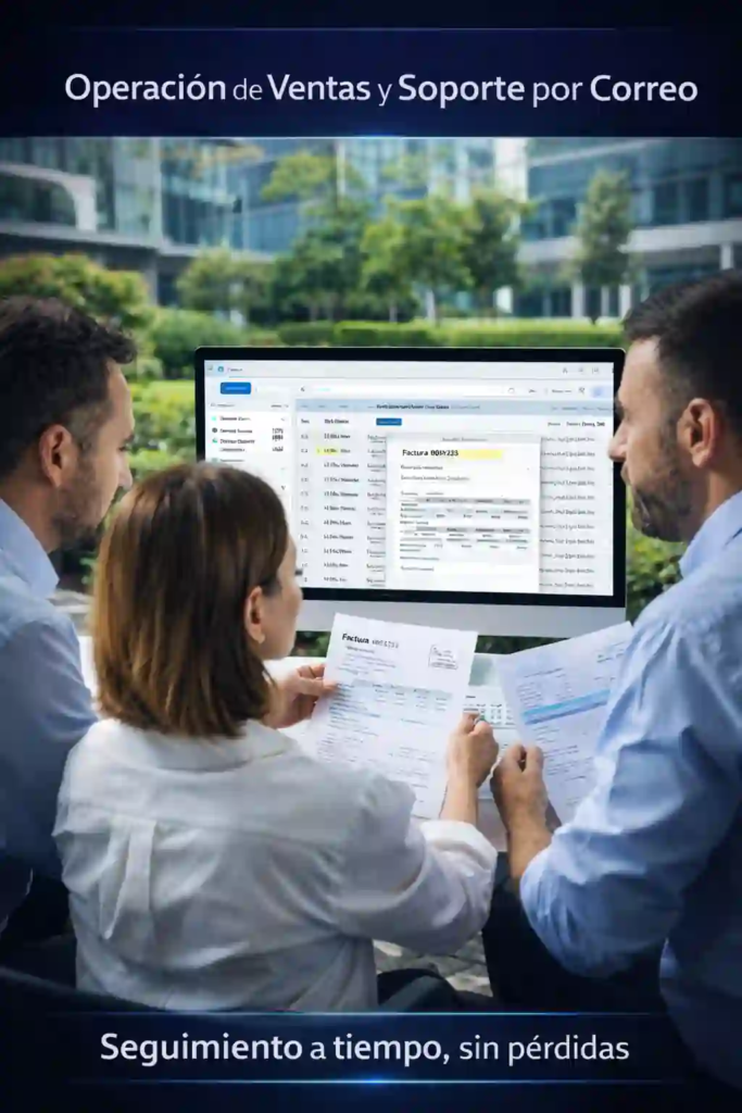 equipo de soporte y ventas revisando bandeja y tickets