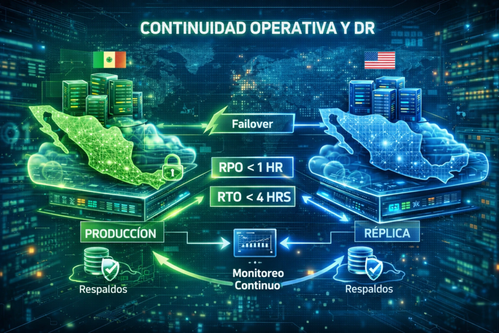 continuidad operativa y recuperación ante desastres en cloud México y USA