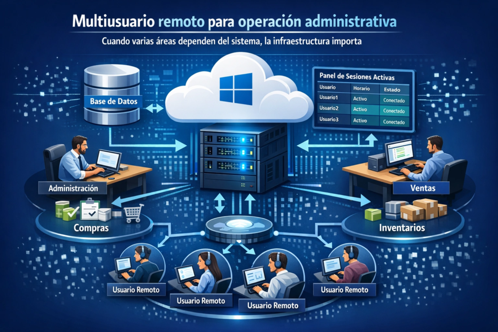 acceso multiusuario para Aspel SAE en la nube con usuarios remotos y operación administrativa