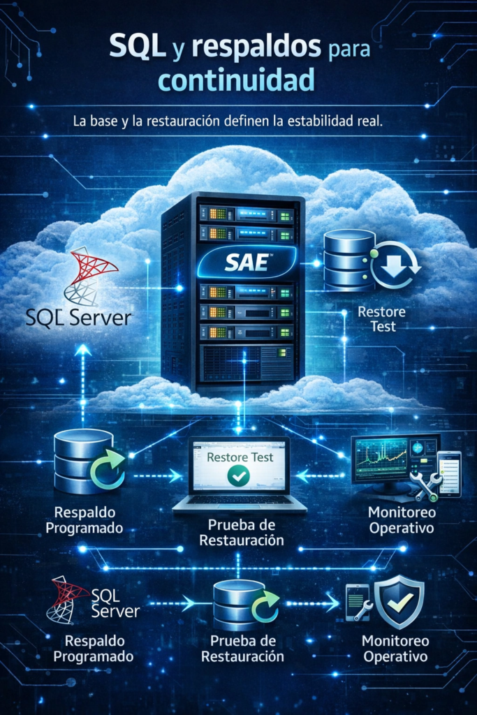 servidor para usar SAE en la nube con SQL Server, respaldos y continuidad operativa