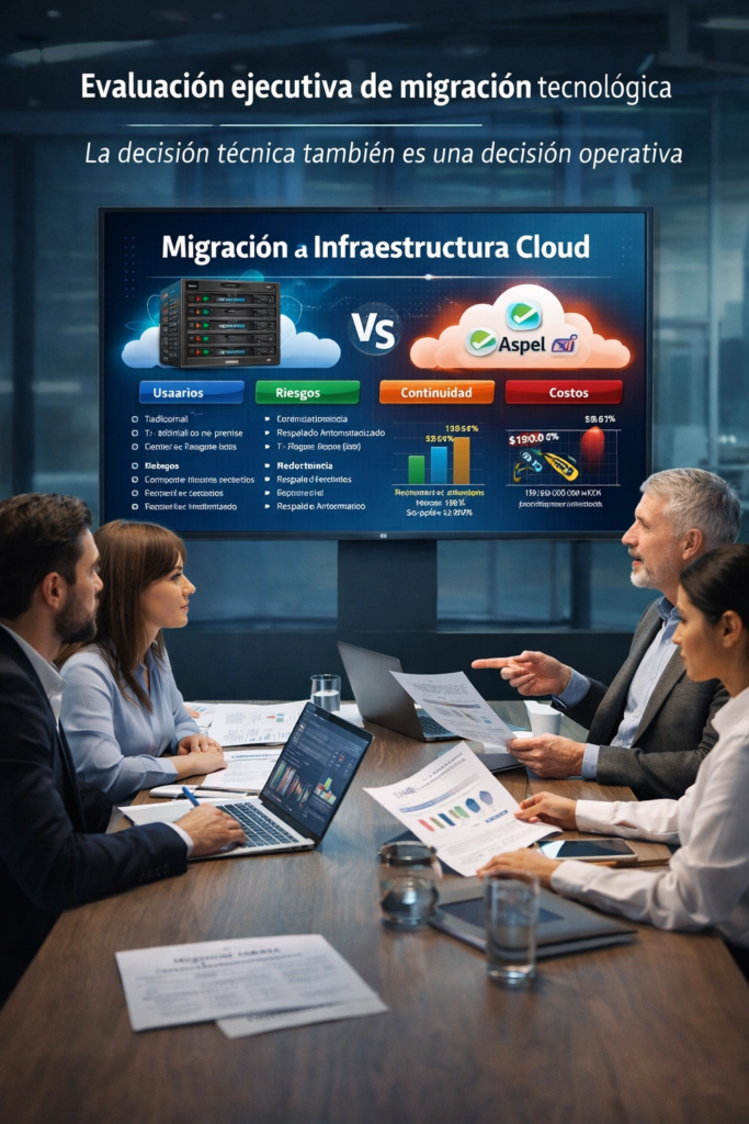 equipo administrativo evaluando migración de sistema administrativo a infraestructura cloud